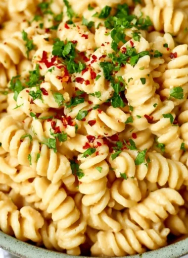 Cozy creamy white bean pasta sauce served over spaghetti