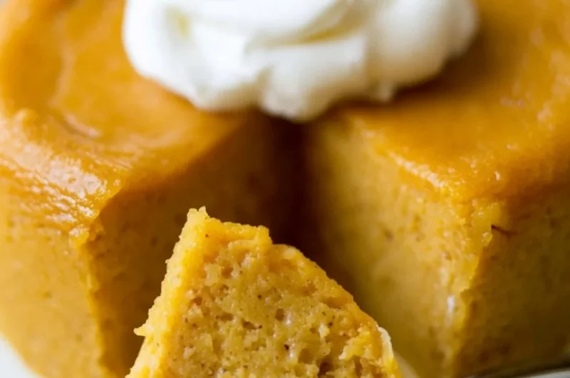 Delicious crustless pumpkin pie pudding topped with whipped cream