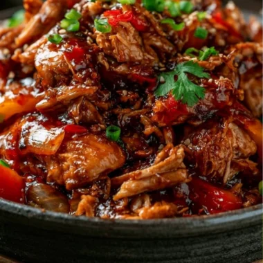 Slow Cooker Sweet Chili Chicken served with veggies and rice